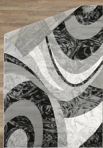 Vista 2 de Yafa Home Fashion Alfombra moderna y contemporánea con diseño de remolinos, lujosa, elegante y moderna (negro/gris, 2 pies x 3 pies)