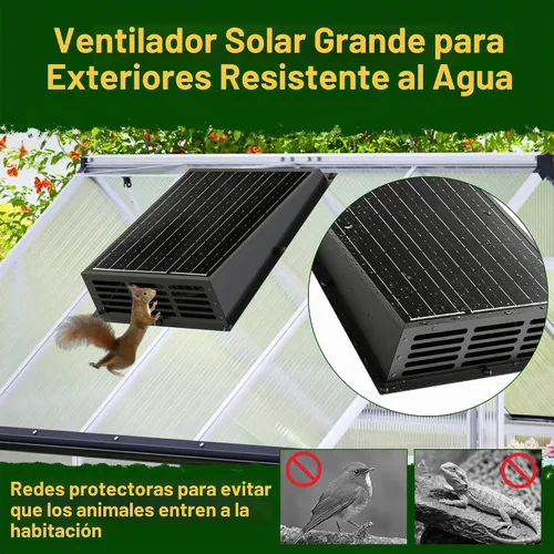 Vista 5 de Ventilador solar de 25 W para gallinero, ventilador de escape solar de 430 CFM con cable adaptador de corriente, ventilador de escape solar