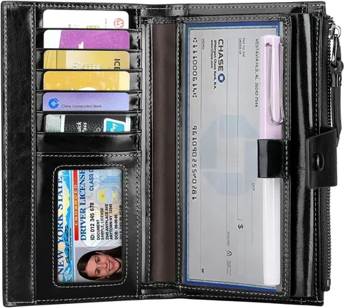 Vista 2 de Itslife Leather Wallet Women, Negro óleo, Classic