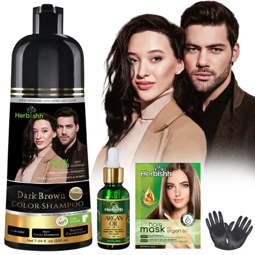 Vista 13 de Herbishh Champú Color Cabello Negro 6.8 fl oz+ Aceite Cabello 1 fl oz+ Aceite de argán y negro