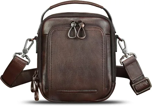 Vista 2 de IVTG Bolso de mensajero de cuero genuino para hombre, bolso bandolera pequeño, bolso cruzado para el trabajo, negocios