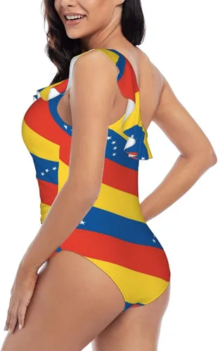 Vista 5 de Augenstern One Shoulder Ruffle Swimsuits Venezuela-Flag-Pattern Monokinis Bathing Suits One Piece Swimwear