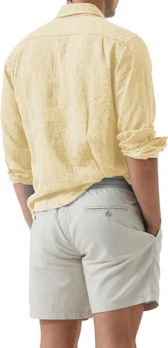 Vista 3 de JMIERR Camisa de vestir de manga larga con botones y lino de algodón para hombre