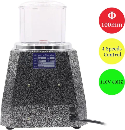 Vista 6 de RustyVioum KT-100 - Mini vaso magnético de 110 V, 60 Hz, pulidor de joyas con control de 4 velocidades, vaso de joyería para metales ligeros