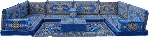 Vista 21 de arabicsofa Sofá en forma de U de estilo árabe para el suelo – Juego de Majlis hecho a mano – Sofá de estilo bohemio