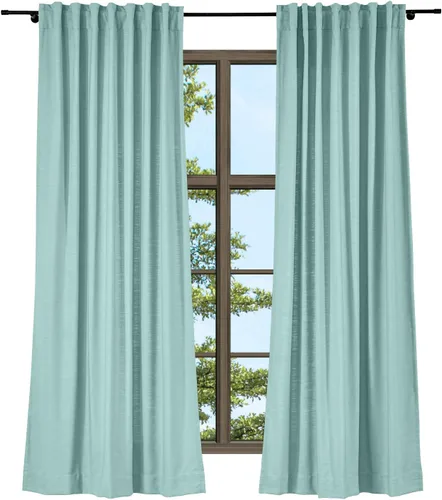 Vista 10 de TWOPAGES Cortina de lino beige sólido de algodón con pestaña trasera, elegante cortina natural para cocina (1 panel, 50 x 63 pulgadas)