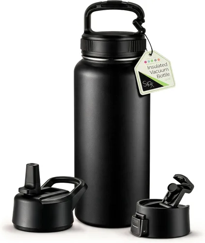 Vista 52 de SIPX™ Botella de Agua Aislada de 18 oz con 3 Tapas – Acero Inoxidable a Prueba de Fugas, Triple Aislamiento – Frío 24 Horas/Caliente 12 Horas – Negro