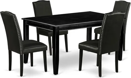 Vista 17 de East West Furniture DUEN5-MAH-66 - Juego de mesa de comedor de 5 piezas para 4 personas, incluye una mesa de cocina rectangular y 4 sillas