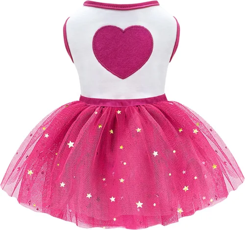 Vista 2 de Idepet Vestido de princesa tutú para mascotas, perro, gato, cachorro, falda Rosado Heart