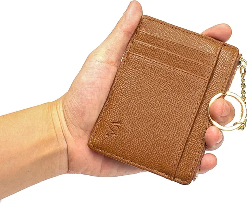 Vista 112 de Tarjetero delgado con bloqueo RFID, billetera de bolsillo pequeño, con cremallera Keychian para monedero, monedero y tarjetero para mujeres y hombres