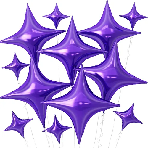 Vista 14 de Globos de Estrella Negra, 12 Piezas Globos de Papel de Aluminio de Estrella de Cuatro Ángulos, 26 Pulgadas y 10 Pulgadas Globo de Película de Negro