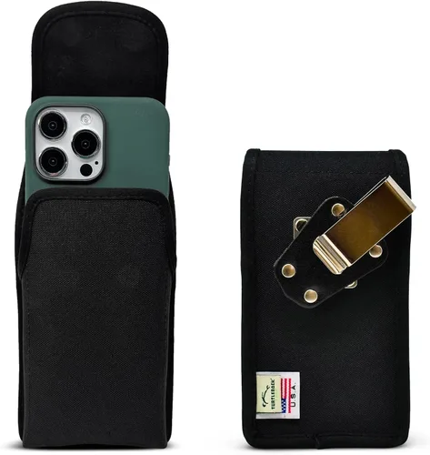 Vista 19 de Turtleback Clip para cinturón para iPhone 16 Pro Max, 15 Pro Max, 14 Pro Max, pequeño - Se adapta con fundas delgadas de estilo MagSafe, cuero negro