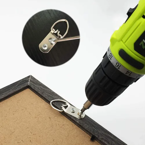 Vista 3 de Paquete de 20 ganchos de acero con anillo en D resistentes con tornillos, marcos de fotos, doble agujero, cierre de fotos, soluciones para colgar