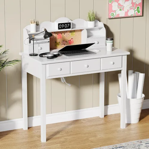 Vista 9 de FUNKOCO Muebles de Oficina en Casa Escritorio de Escritura, Estación de Trabajo para Computadora de 36 Pulgadas con Estante Superior Desmontable 1