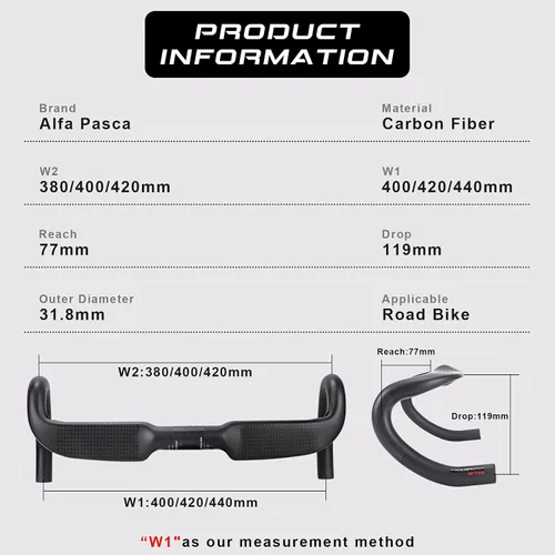 Vista 8 de Manillares de carbono para bicicleta de carretera Alfa Pasca Aero Bars para manillar de bicicleta de carretera, manillares de mango de caída