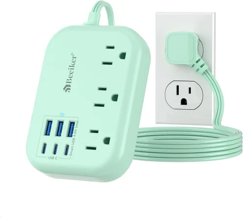 Vista 10 de Beeiker Cable de Extensión Corto de 1 Pie - Tira de Alimentación de 6 USB (3 USB C) para Viajes con Estación de Carga USB de 24W y 3 Tomas, Cable