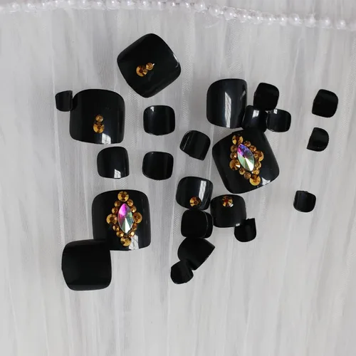 Vista 7 de 24 uñas de los pies a presión color caqui para los dedos de los pies, elegantes y exquisitas piedras brillantes, uñas postizas para novias, puntas