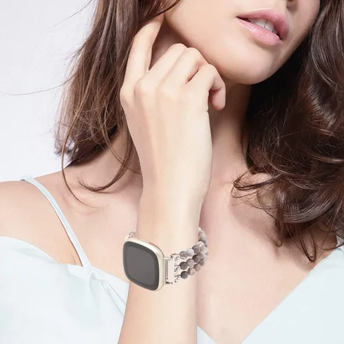 Vista 3 de C&L Accessories Pulseras compatibles con bandas Fitbit Versa 3/Versa 4/Fitbit Sense 2/Bandas Sense para mujeres y hombres con cuentas de piedras