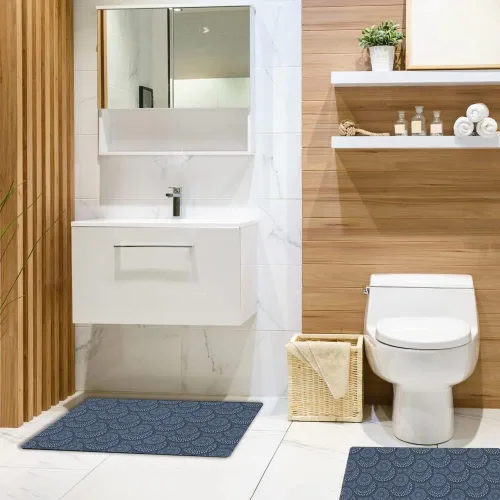 Vista 2 de Estera del inodoro del cuarto de baño 20x16 pulgadas microfibra ninguno resbalón color azul oscuro