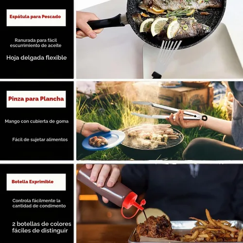 Vista 5 de HaSteeL - Juego de 20 accesorios para parrilla, juego de espátulas de metal resistente, herramientas Teppanyaki de acero inoxidable para parte