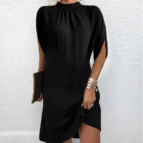 Vista 2 de Pejock Vestidos de cóctel para mujer, vestido casual de manga corta para mujer, vestido de verano con cuello redondo, vestidos de fiesta de noche