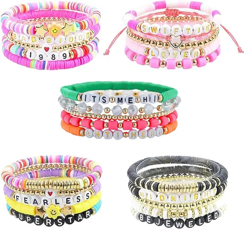 Vista 2 de SALBFL Pulseras elásticas para mujer, pulseras de cuentas, pulseras con dijes para mujeres, conjunto de pulseras, pulseras apilables, pulsera