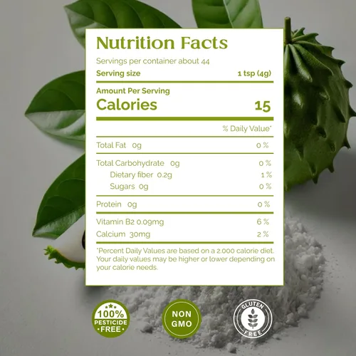 Vista 2 de Organic Pharmacist Polvo de fruta de guanábana, graviola, polvo de guanábana, guyabano, amargo de guanábana, fomenta la salud intestinal y el apoyo