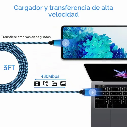 Vista 5 de Cable USB C tipo C para Android Auto, cable de transferencia de datos USB de carga rápida para Samsung Galaxy S25