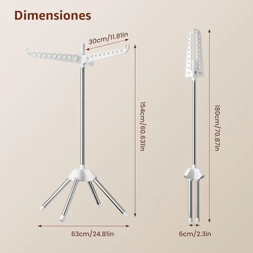 Vista 2 de Abiglifty Estante de secado de ropa giratorio y plegable, estante de secado de ropa para lavandería independiente que ahorra espacio