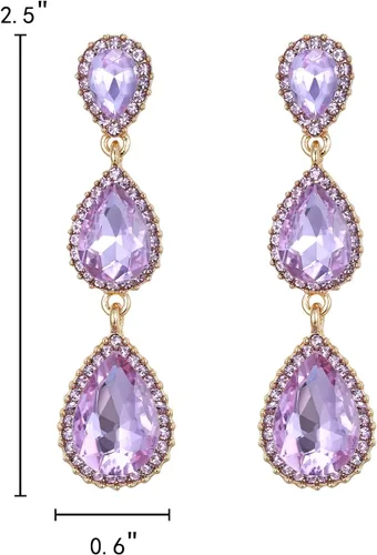 Vista 144 de EleQueen Pendientes de cristal austriaco en tono dorado para mujer, forma de pera de 2.5 pulgadas, color esmeralda