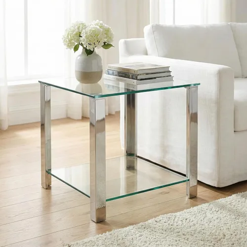 Vista 7 de Cortesi Home Melissa - Mesa auxiliar de cristal con doble estante, 20 pulgadas, color plateado