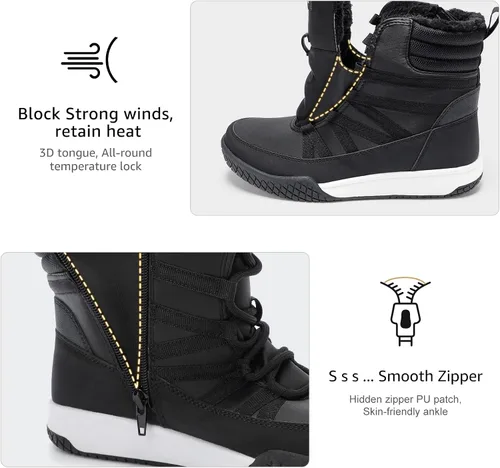 Vista 4 de STQ Botas de invierno para caminar para mujer, con cremallera, ligeras, acogedoras, botines con cordones