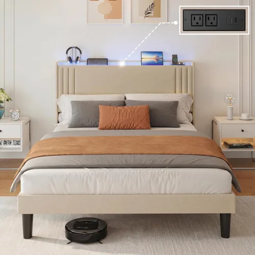 Vista 10 de Gizoon Base de cama matrimonial con cabecera con respaldo de ala, cama