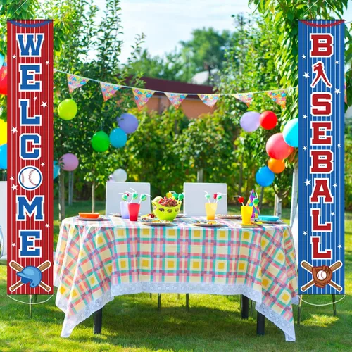 Vista 4 de Decoraciones de fiesta de béisbol con temática de béisbol, letrero de porche de cumpleaños, cartel colgante para puerta de béisbol, deportes