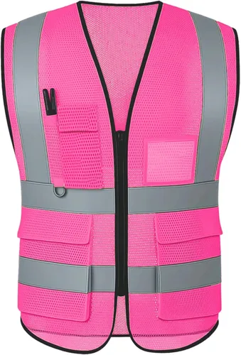 Vista 4 de High Visibility Safety Vest with Reflective Strips & Pockets