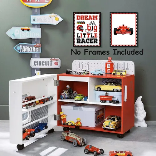 Vista 4 de LHIUEM Decoración de pared a cuadros de búfalo, decoración moderna de habitación de automóvil de carreras, inspiradora cita de habitación de niños