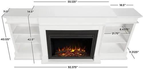 Vista 9 de Bowery Hill Soporte de TV con Chimenea Eléctrica de Madera Moderna de 92 pulgadas de ancho con repisa y control remoto, cable de alimentación de 6