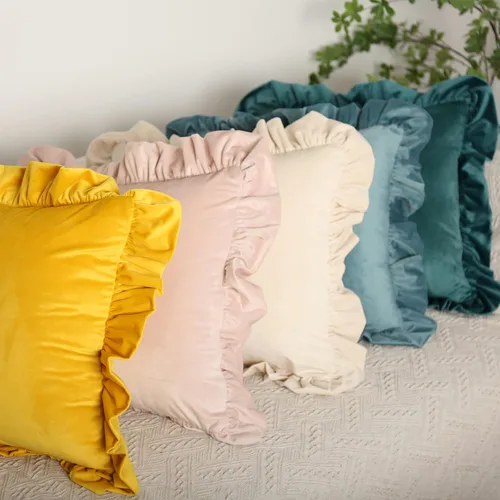 Vista 2 de Jemiipee Juego de 2 fundas de almohada de terciopelo con volantes para sofá, juego de 2 fundas de almohada decorativas con volantes de 18 x 18