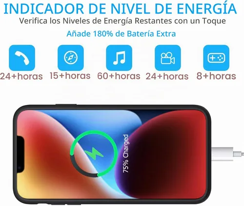 Vista 3 de Funda de batería para iPhone 14, 10000 mAh, funda protectora de carga portátil, compatible con carga inalámbrica, compatible con iPhone 14