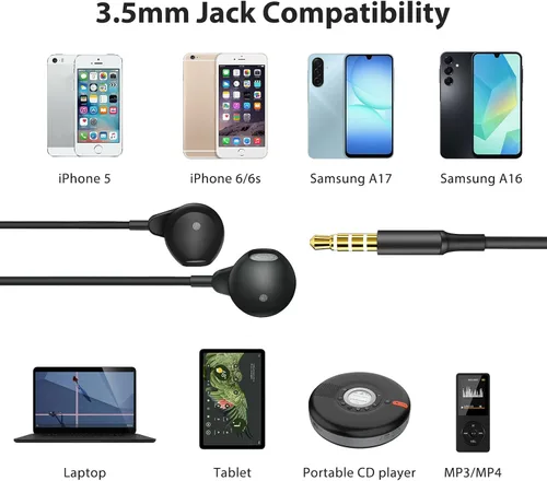 Vista 8 de Jiunai 3.5mm Wired Earbuds with Mic, Half in-Ear Corded Headphones Black