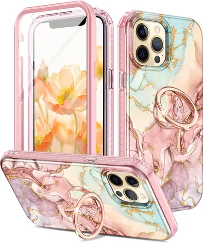 Vista 9 de Btscase Funda para iPhone 12 Pro Max de 6.7 pulgadas, protector de pantalla integrado con soporte de anillo de 360°, cuerpo completo de doble capa