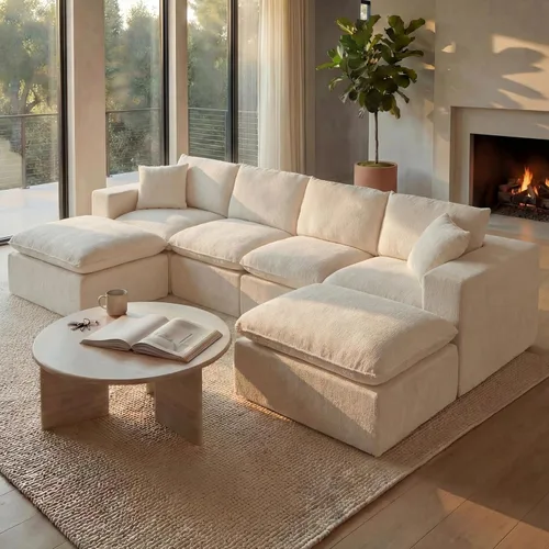 Vista 15 de Sofá nube modular en forma de L de 110 pulgadas con otomana móvil, cómodo sofá de 4 asientos de chenilla sin hueso con asiento profundo para sala