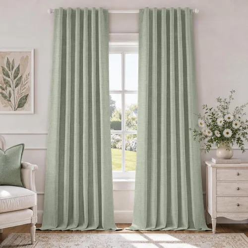 Vista 19 de HOMEIDEAS Cortinas de lino sintético azul polvoriento, 100% opacas, 96 Azul piedra