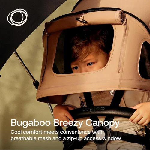 Vista 2 de Bugaboo Toldo para el sol con mosquitera para cochecitos de canguro y zorro, color cereza oscuro Paneles de ventilación, tejido UPF 50+, repelente