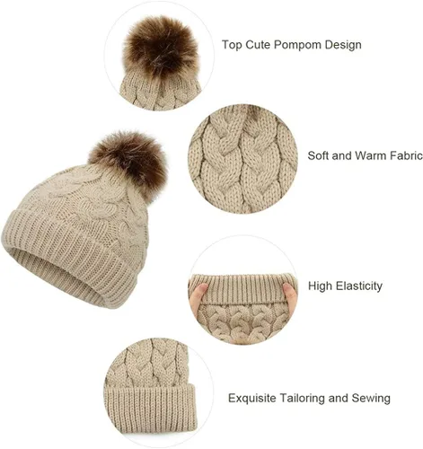 Vista 6 de Gorro de invierno para niñas pequeñas Zando, con pompones, gorras tejidas para bebés y niños
