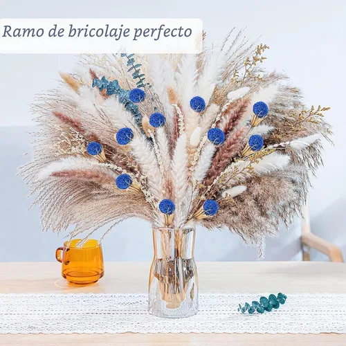 Vista 7 de 40 flores de cardo seco azul, ramo floral natural de 17 pulgadas