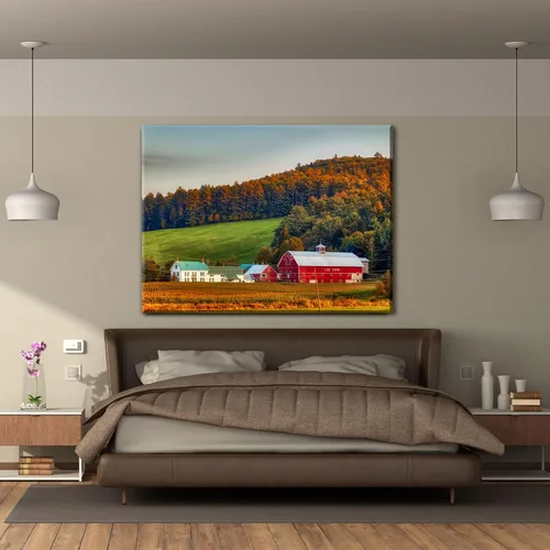 Vista 3 de YONICA Autumn Paintings - Lienzo decorativo estético de otoño para decoración de oficina en casa, paisaje de granja de otoño con imágenes impresas