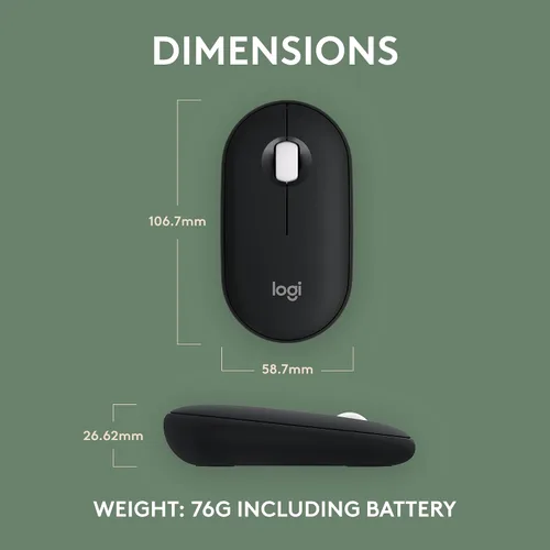 Vista 8 de Logitech Pebble Mouse 2 M350s Slim Bluetooth - Ratón inalámbrico, portátil, ligero, botón personalizable, clics silenciosos, fácil de cambiar