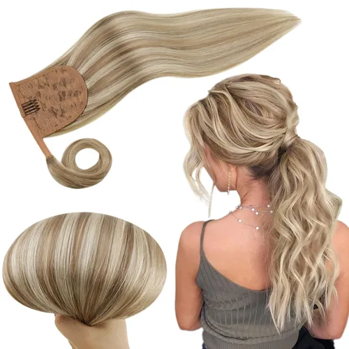 Vista 24 de RUNATURE - Extensiones de cabello humano con cola de caballo, 18 pulgadas, 2.82 oz, #3P12, sedoso B-09-#3P12