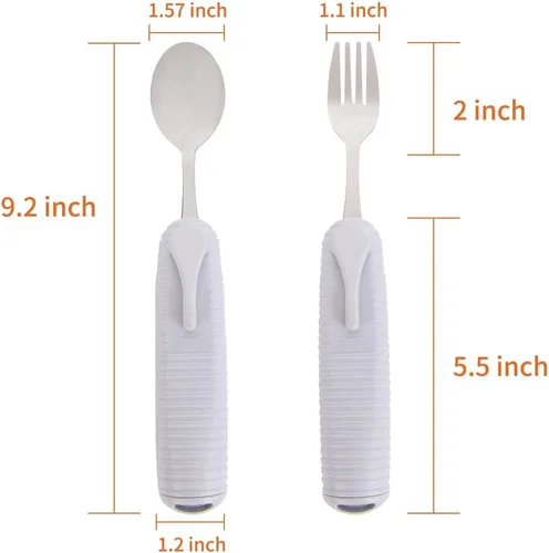 Vista 5 de Pekokavo Juego de utensilios adaptativos, cubiertos de ángulo ajustable para la artritis para Parkinson, temblores de manos, con mango